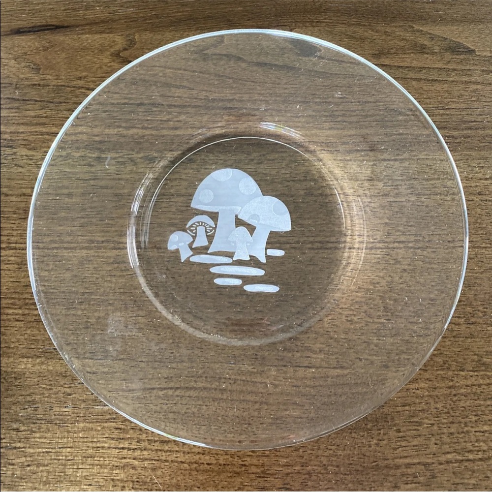 8 Mushroom Plate Vintage MCM Bonwit Teller 1950's Clear Glass Salad Dish SET - Picture 8 of 11